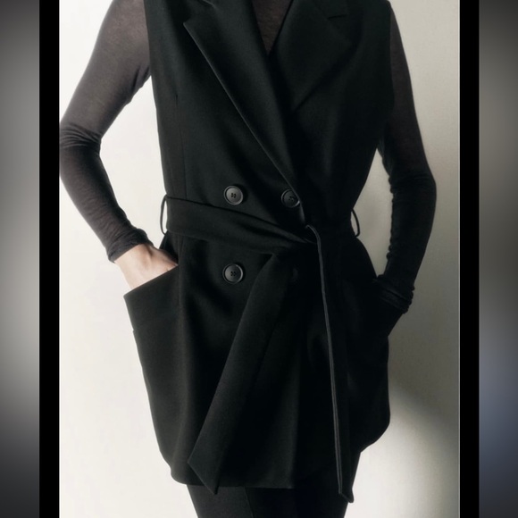 Zara Small Belted Double Breasted Vest Blazer - Black - Picture 4 of 12